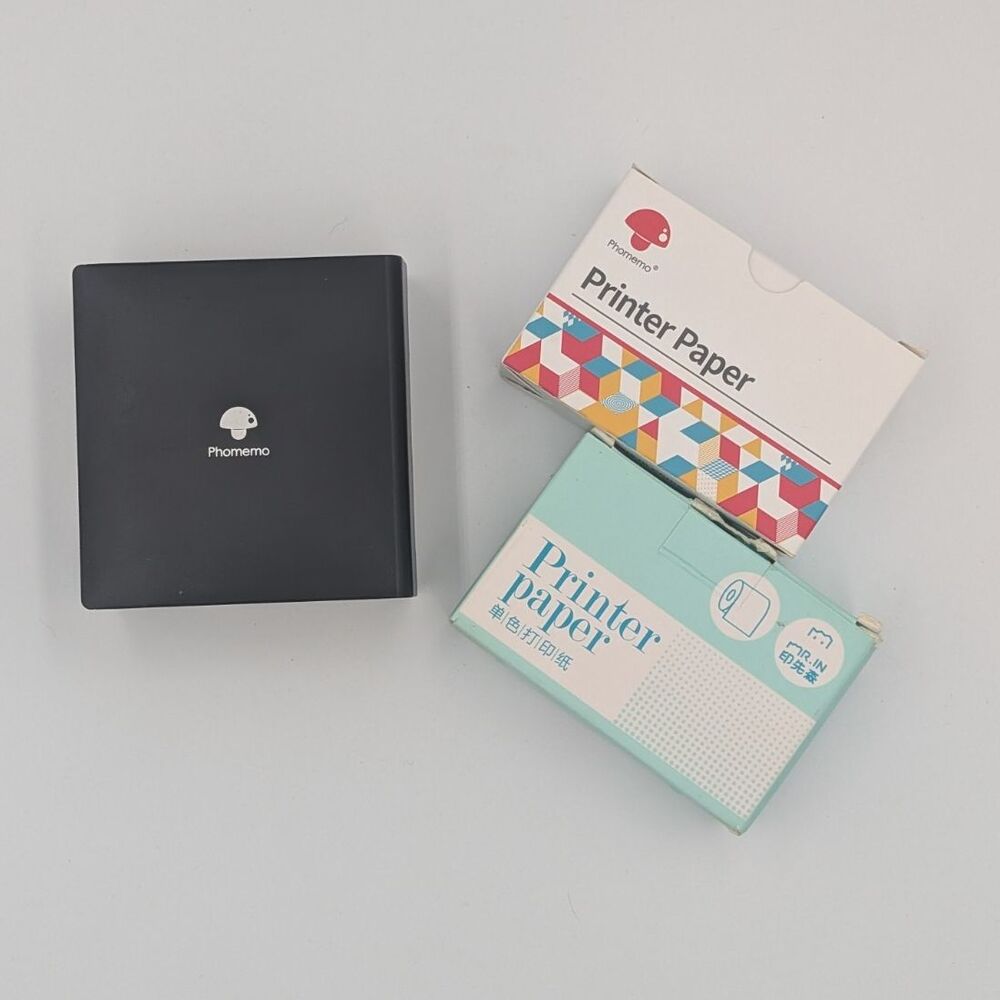 Phomemo M02 Portable Thermal Mobile Mini Printer B&W W/ Paper & Sticker Rolls